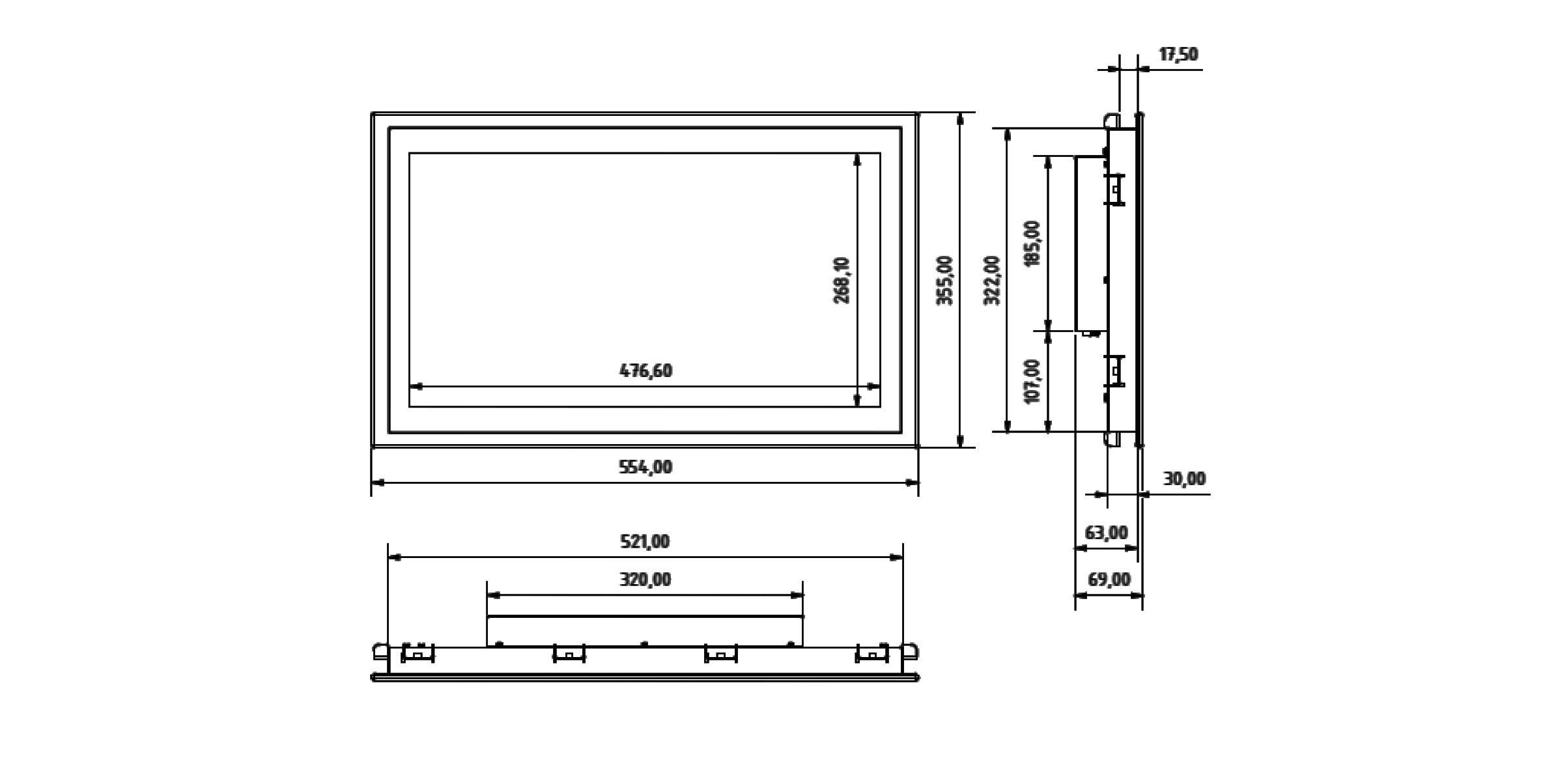 SCM-215 Einbau-Industrie-Monitor mit Touchscreen — Technische Zeichnung